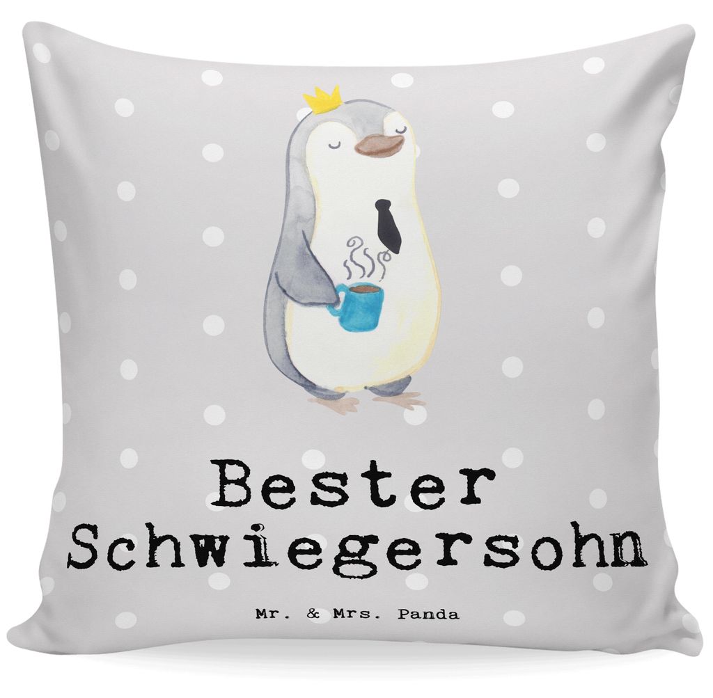 Mr. & Mrs. Panda Deko Kissen Pinguin Bester Schwiegersohn - Grau Pastell - Geschenk, Heirat, Dankeschön, Tochter, Sofakissen, Frau, Geschenkidee, ...