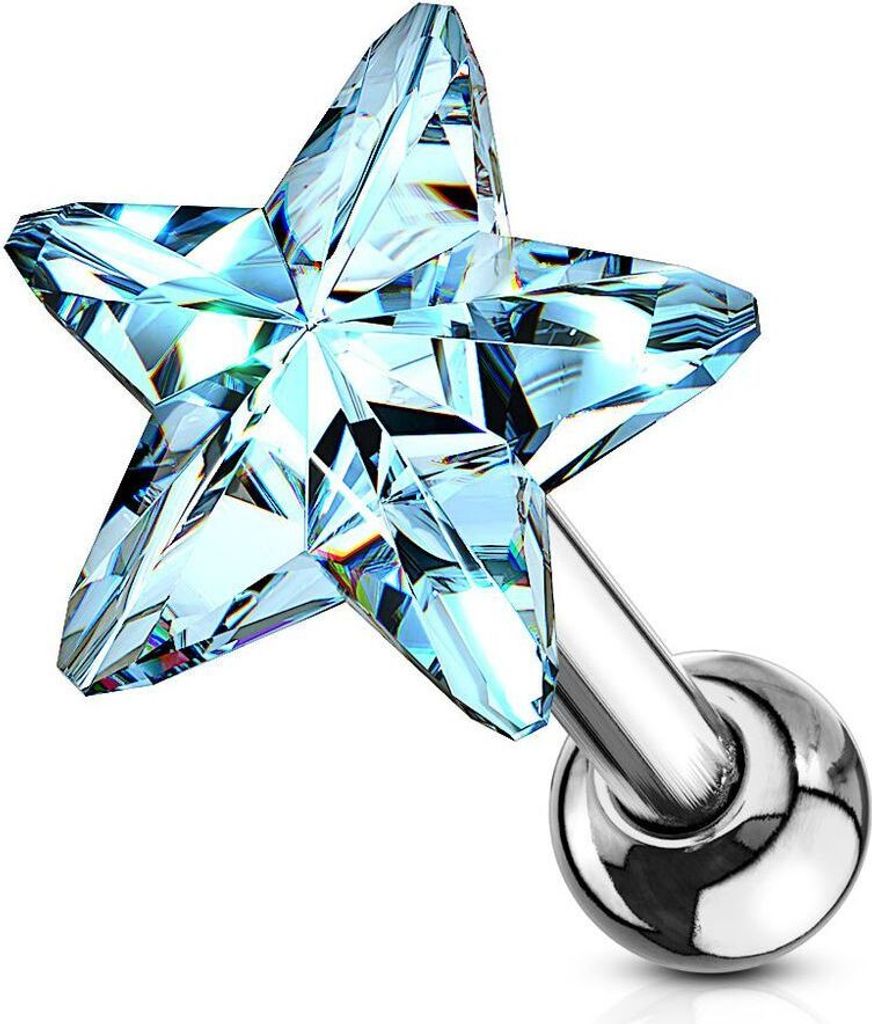 Helix & Tragus Ohr Piercing „Kristall Stern“ Light Blue