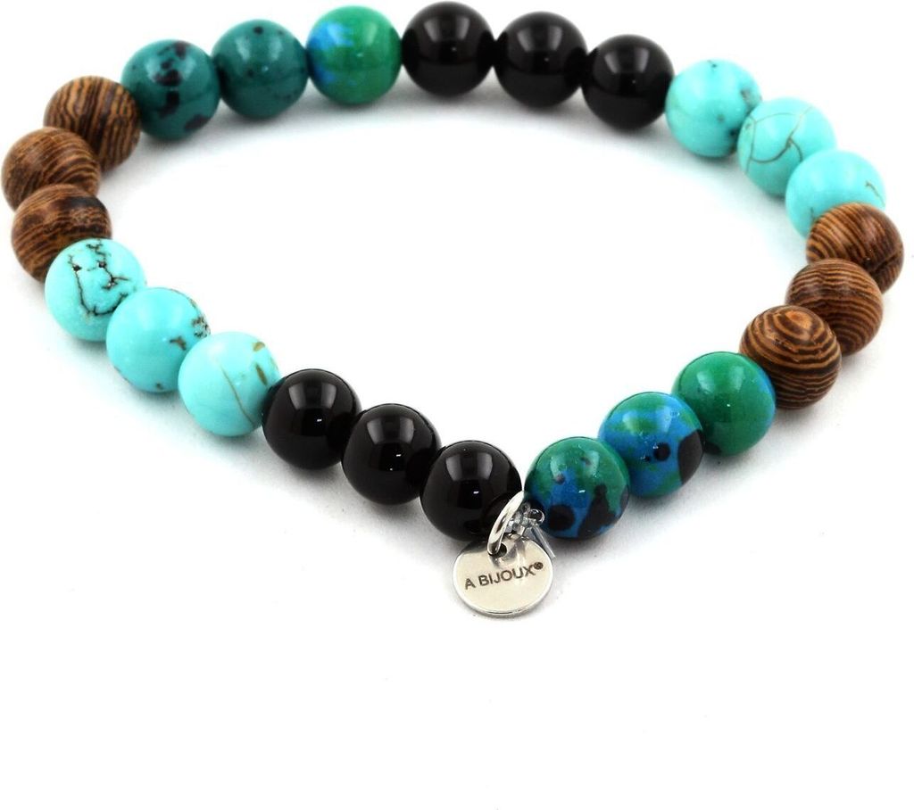 Armbandperlen Chrysokoll + Türkis + Schwarzer Achat + Holz 8 mm