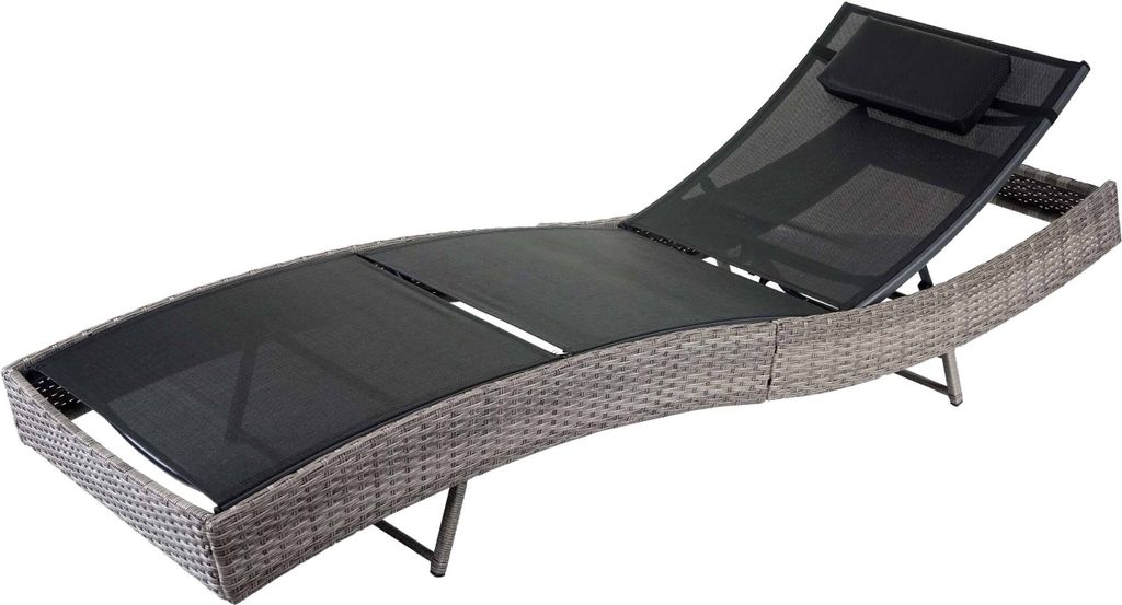 Sonnenliege Savannah, Relaxliege Gartenliege Liege, Poly-Rattan - grau, Bezug schwarz