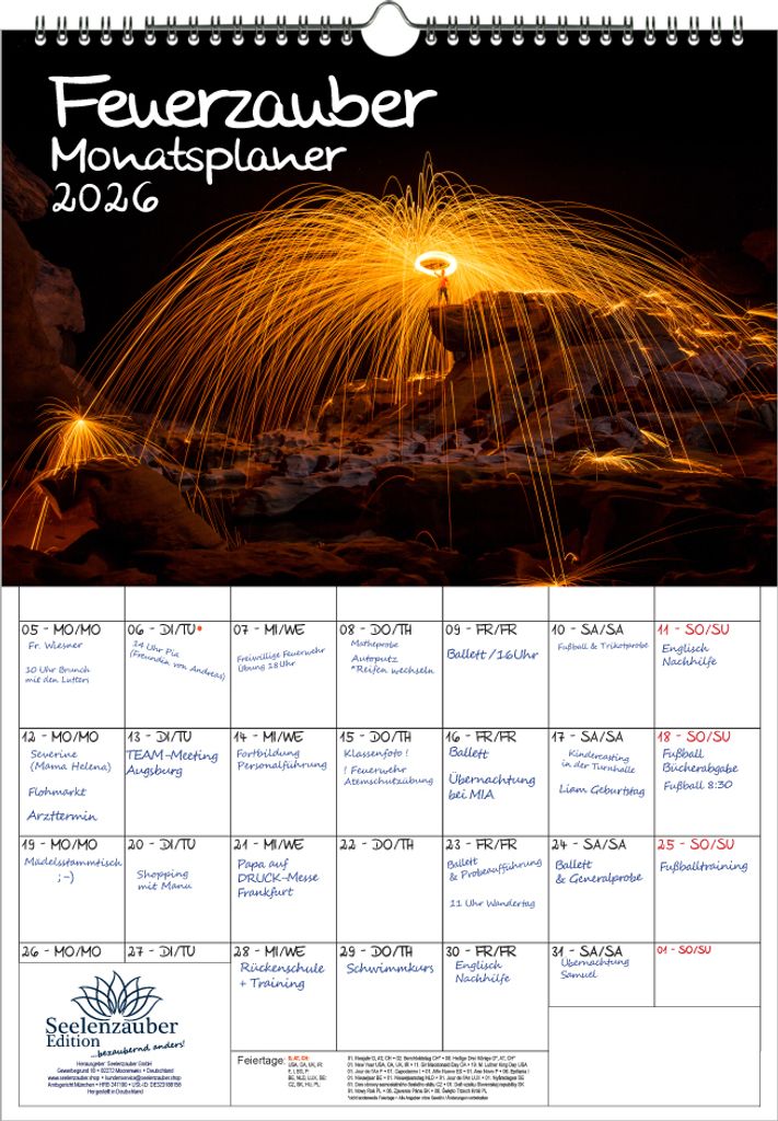Feuerzauber Planer DIN A3 Kalender für 2026 Feuer - Seelenzauber