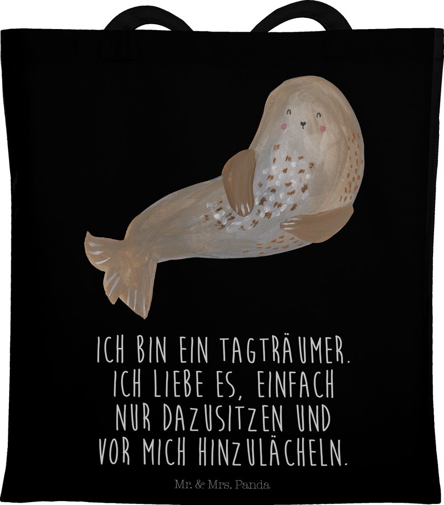 Mr. & Mrs. Panda Einkaufstasche Robbe Lachen - Schwarz - Geschenk, Lustige Sprüche, Tote Bag, Robben, Strand, Nordsee, Ostsee, Jutebeutel, Schulta...