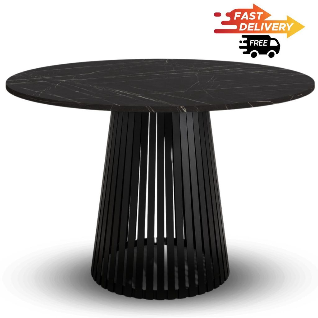 Esstisch rund Viero 100 cm Schwarz Marmor – moderner Design-Tisch mit schwarzem Metallgestell für Küche & Esszimmer