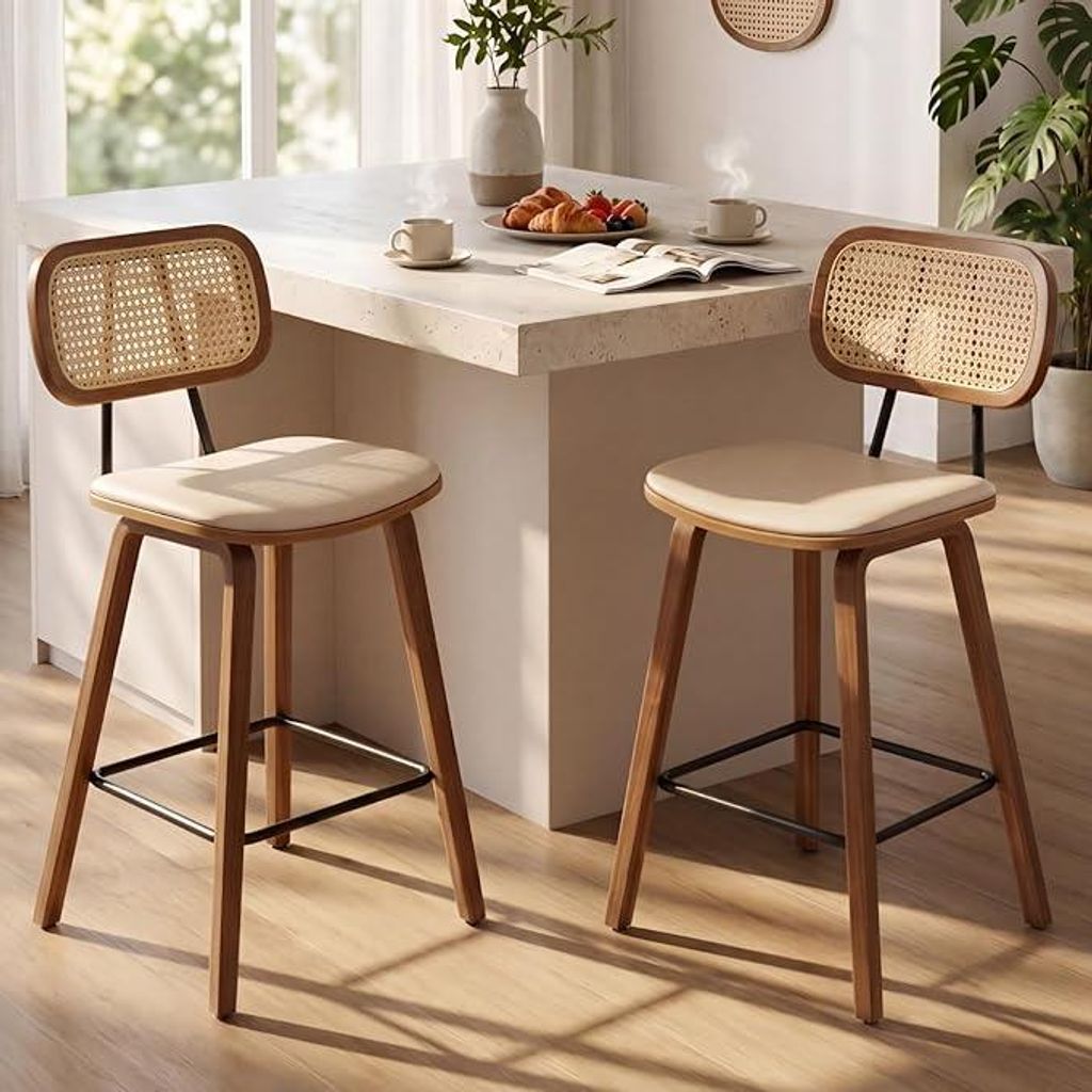 2er Set Barhocker Rattan Barstuhl mit Lehne Thekenhocker Produktbild 