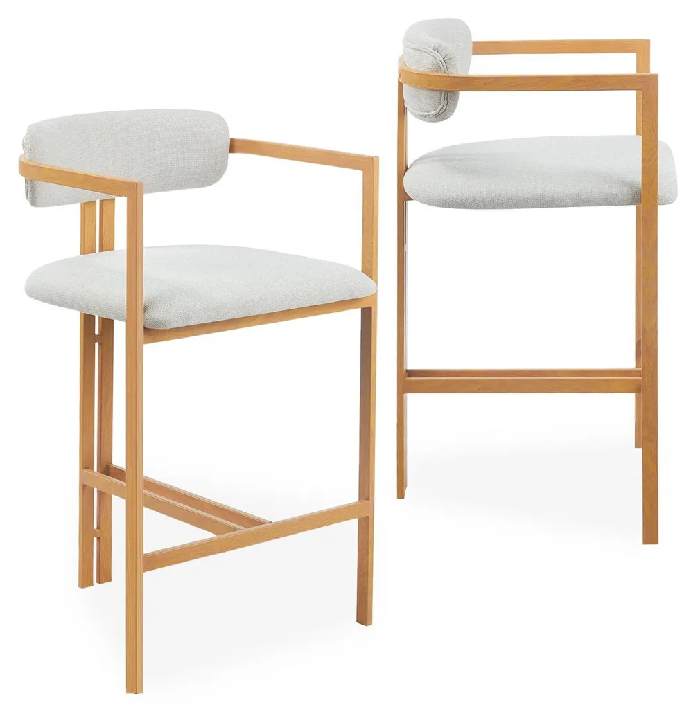 Chaises de Bar Stables et Confortables Galilea Tissu Beige Effet Bois