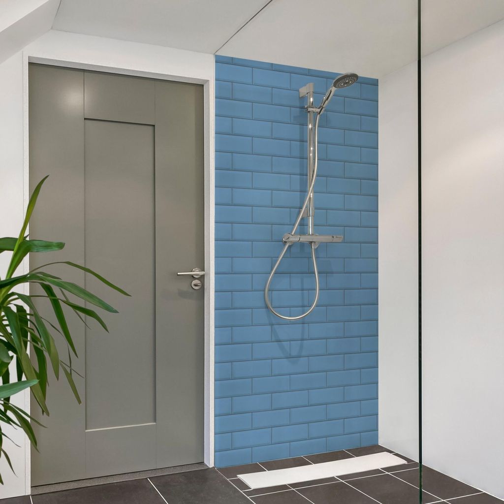 Duschrückwand Muster selbstklebend - 0.35 mm Wandpaneel wasserfest Design blau Fliesenoptik Illustration Badrückwand fugenlos Smart matt 80x190 cm