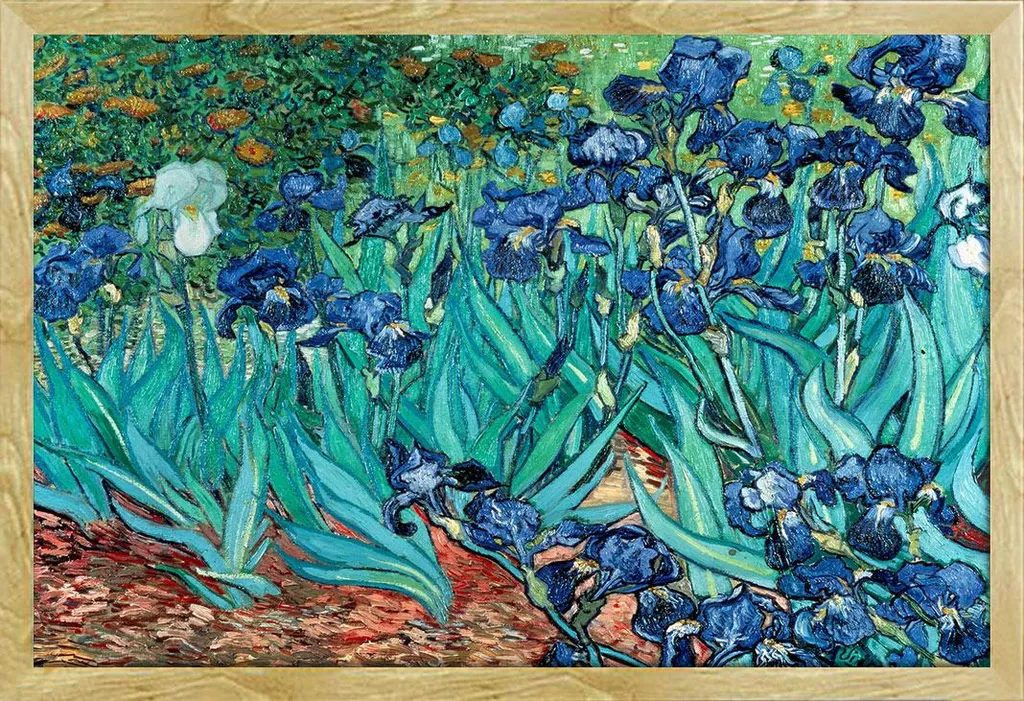 Van Gogh - Poster - Les Iris + cornice rimovibile, Shinsuke® Maxi MDF faggio, lastra acrilica