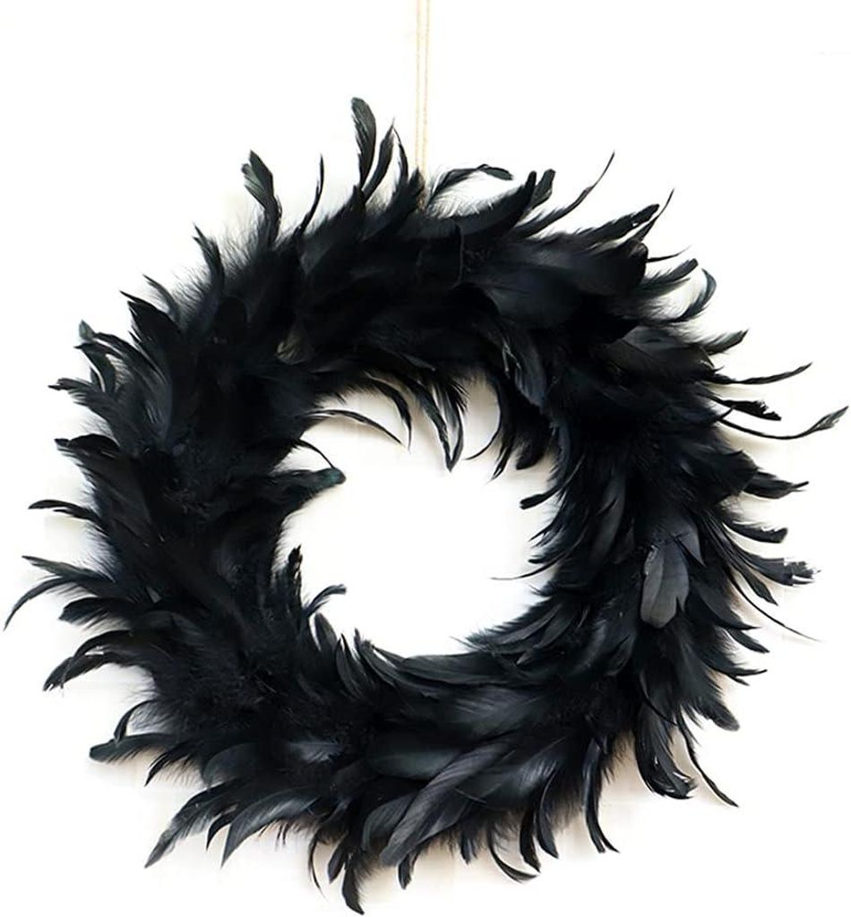 Schwarzer Türkranz aus Naturmaterial, 40 cm, für die Haustür, Halloween-Dekoration