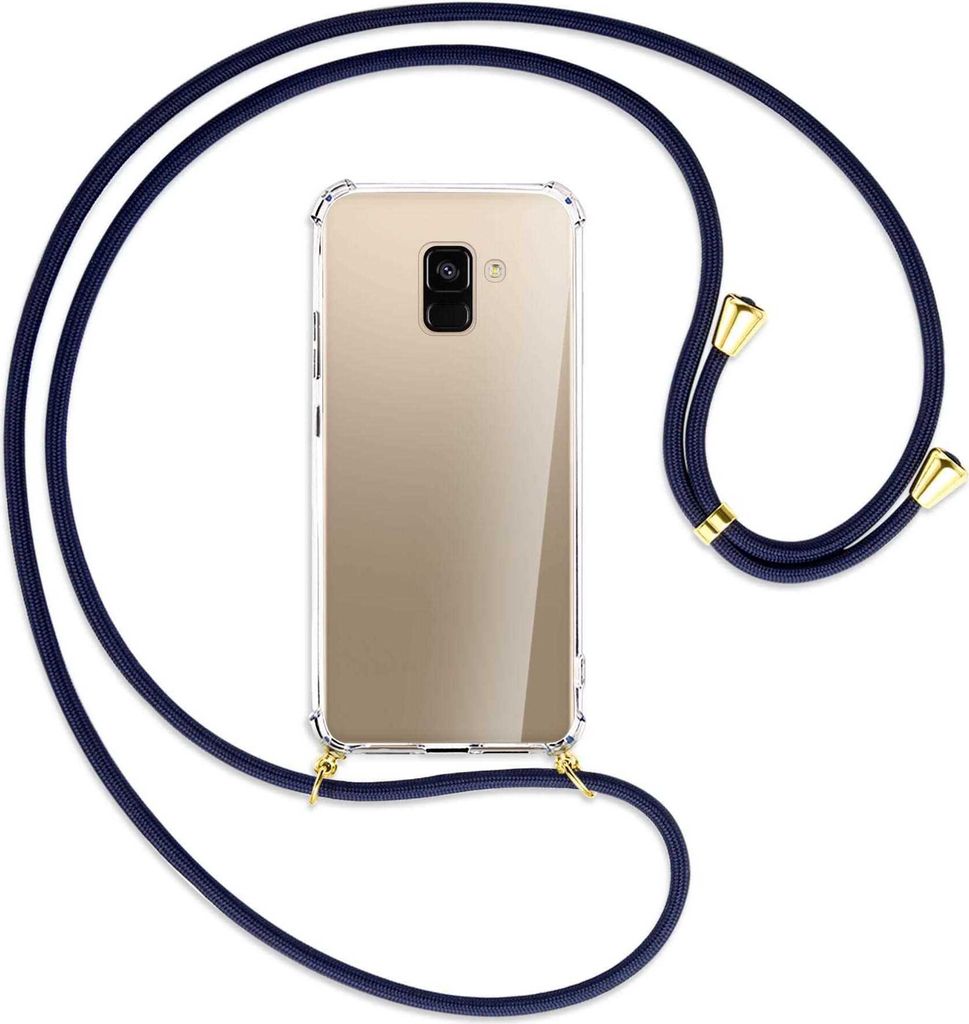 Handykette Backcover-Schutzhülle mit Band (Metall goldfarben) für Samsung Galaxy A8 2018 - dunkelblau