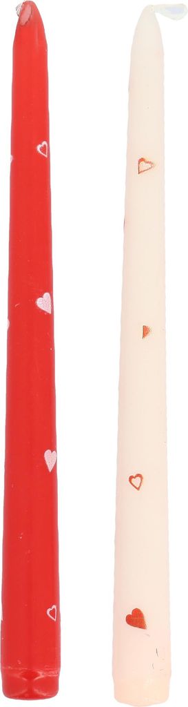 2 Stabkerzen Weiß Rot Herzen 25 cm -