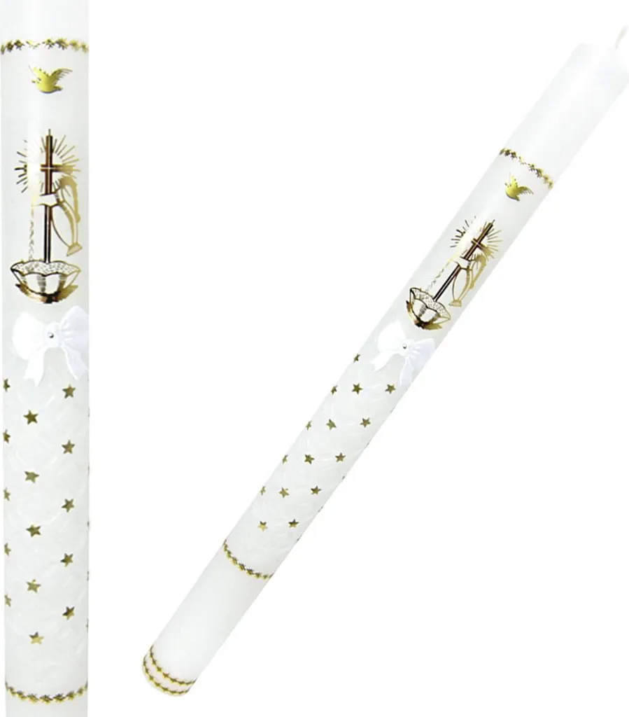 Cero da Battesimo Esclusivo - Croce Oro e Ornamenti in Rilievo