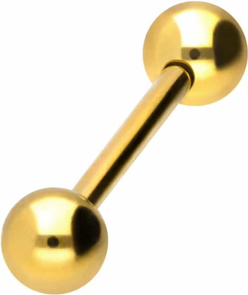 Zungenpiercing, Intim-Piercing Chirurgenstahl Barbell Gold Stablänge: 16mm + Stabstärke: 2mm + Kugelgröße: 6mm