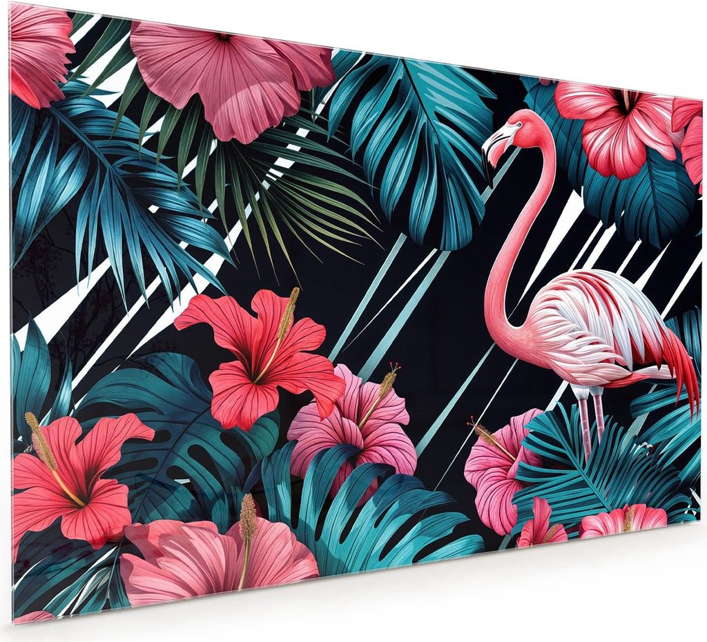 Küchenrückwand Spritzschutz Glas mit Motiv Flamingo Paradise 40 x 40 cm