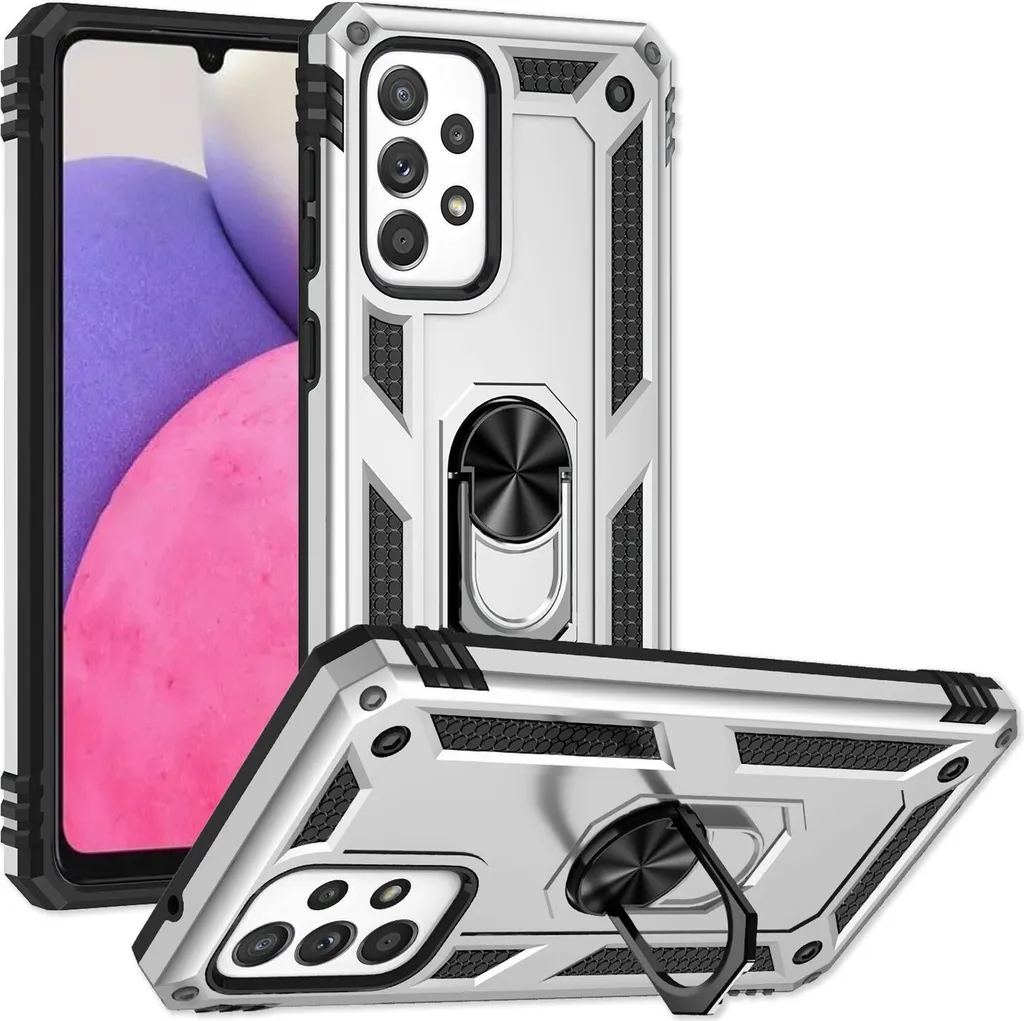Custodia Samsung Galaxy A33 Argento - Armatura con Anello Supporto