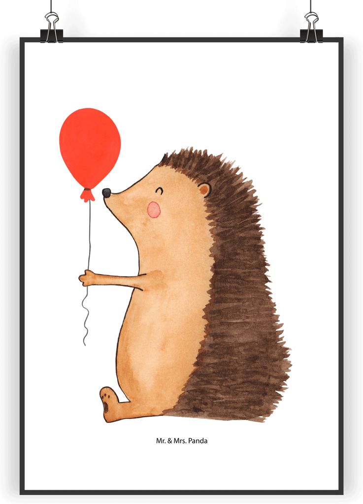 Mr. & Mrs. Panda Bild Igel Luftballon DIN A5 - Weiß - Geschenk, drucke, Wanddekoration, Glückwunsch, Geburtstag, wanddeko, Happy Birthday, Wandbi...