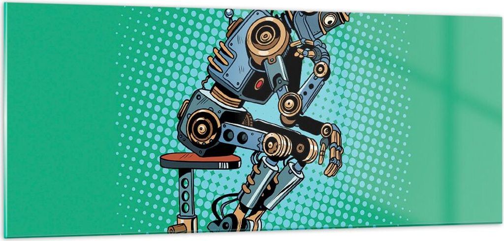 Bilder auf glas - Roboter Illustration Karikatur Comic - 100x40cm - Glasbilder - Wandbilder - Kunstdruck - Wanddekoration aus Glas - Glas Bilder - ...
