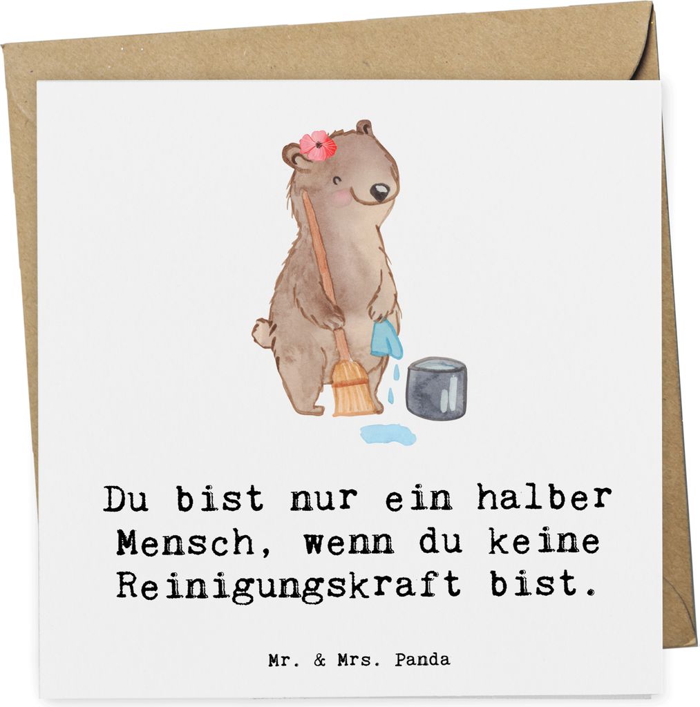 Mr. & Mrs. Panda Grußkarte Reinigungskraft Herz - Weiß - Geschenk, Klappkarte, faltkarte, doppelkarte, anlasskarte, Glückwunschkarte