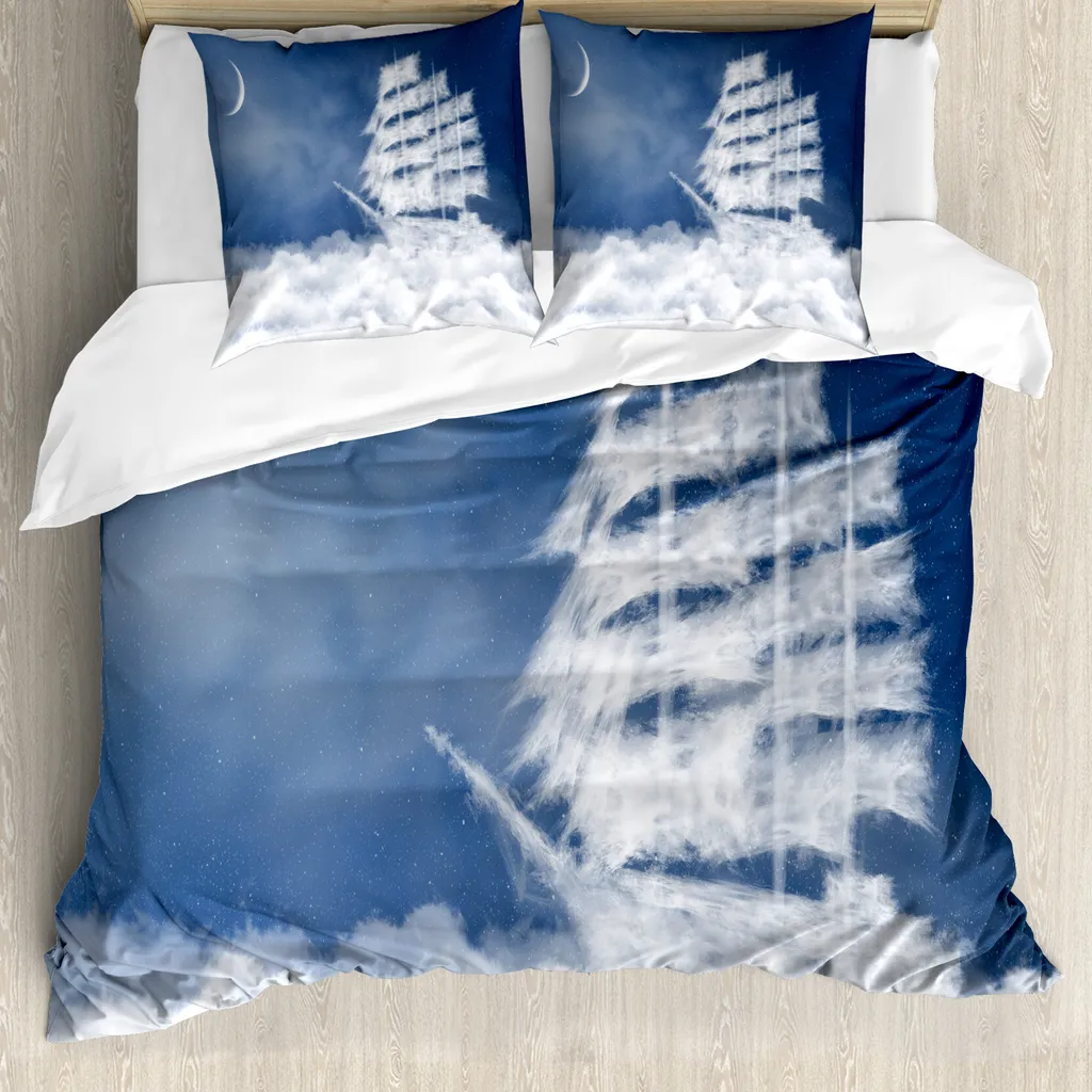 Set Letto ABAKUHAUS Navi e Nuvole 155x220cm Anti-Allergia