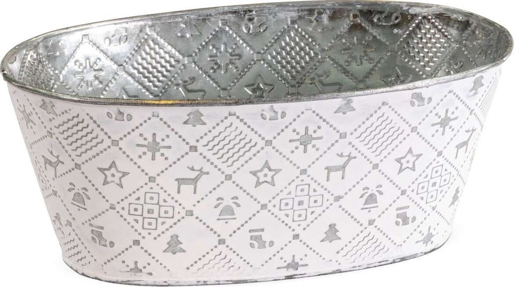 Ovaler Pflanztopf, in Silber 24x13 cm, Blumenschale aus Metall
