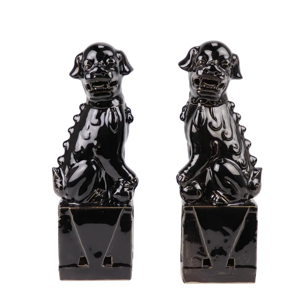 Statue Gardien Chinois Lion de Pékin - Couple de Chiens Fu en Porcelaine