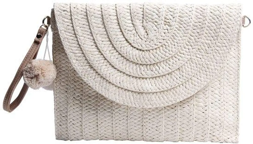 Sac à main d'été beige en soie et pochette tissée de plage pour femme