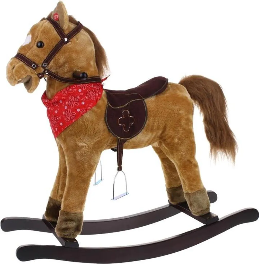 Cheval à bascule interactif marron clair avec henrissement et queue mobile