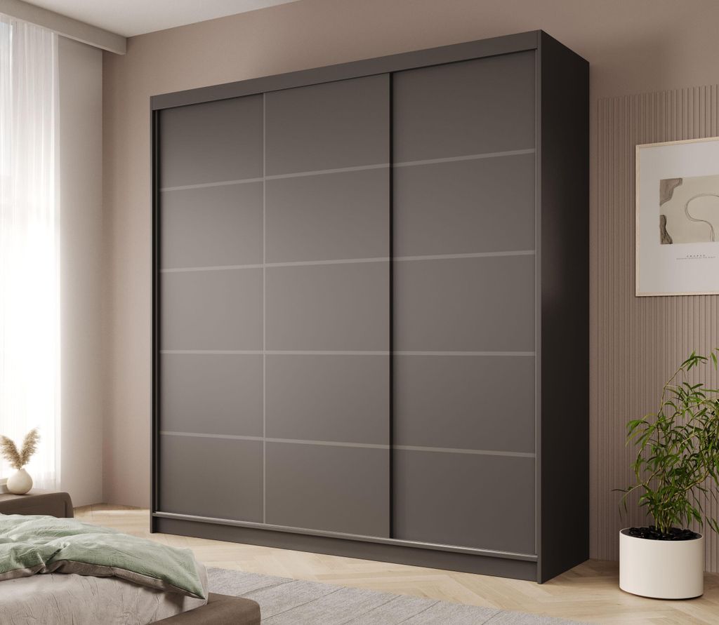 Schwebetürenschrank 3-türig Schrank Garderobe Schiebtüren Schlafzimmer - Schiebetürenschrank Tagra 200 - Schwarz