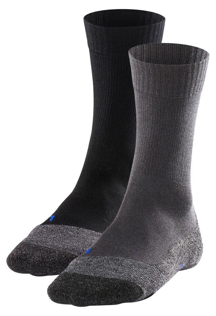FALKE Herren Trekking-Socken 2er Pack - TK2 Explore Cool Men, Wandersocken, Mittlere Polsterung Schwarz/Dunkelgrau 44-45