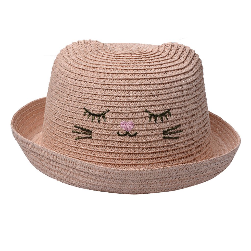 Clayre & Eef Kinderhut Rosa Papierstroh Katze Produktbild 