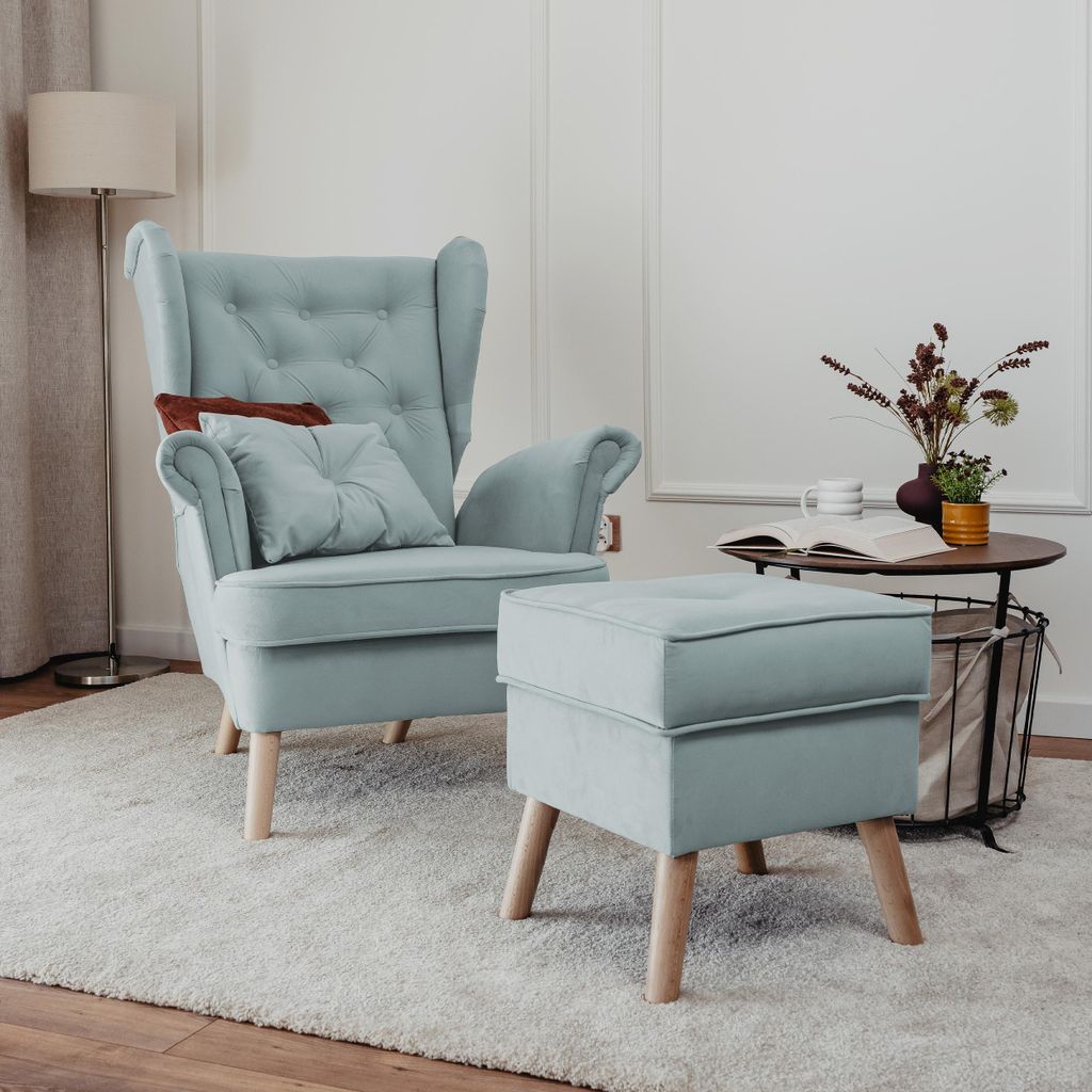 Idohome - Gepolsterter Ohrensessel CLASSIC mit Hocker, Produktbild 