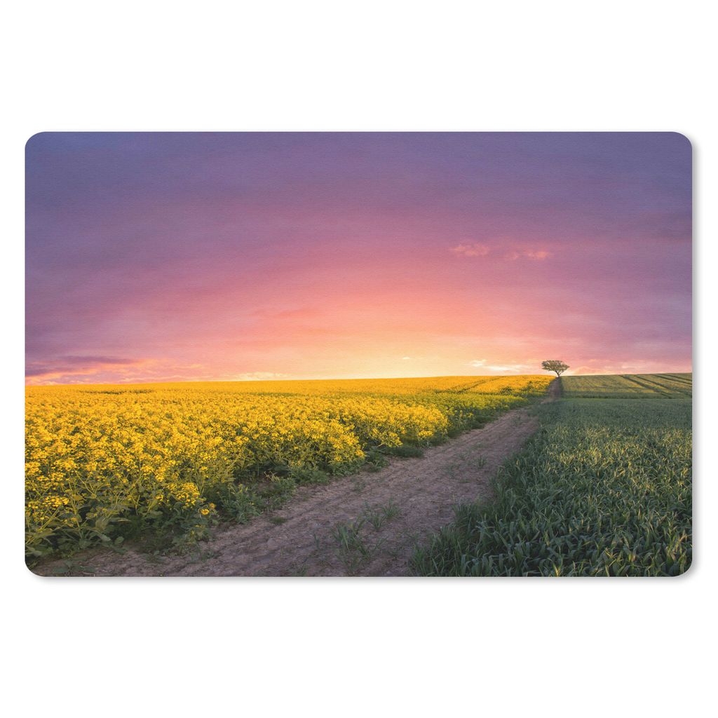 MuchoWow Schreibtischunterlage Blumen - Straße - Himmel - Gelb - Lila - Sonnenuntergang - Natur 60x40 cm - XXL Mauspad - Großes Mauspad