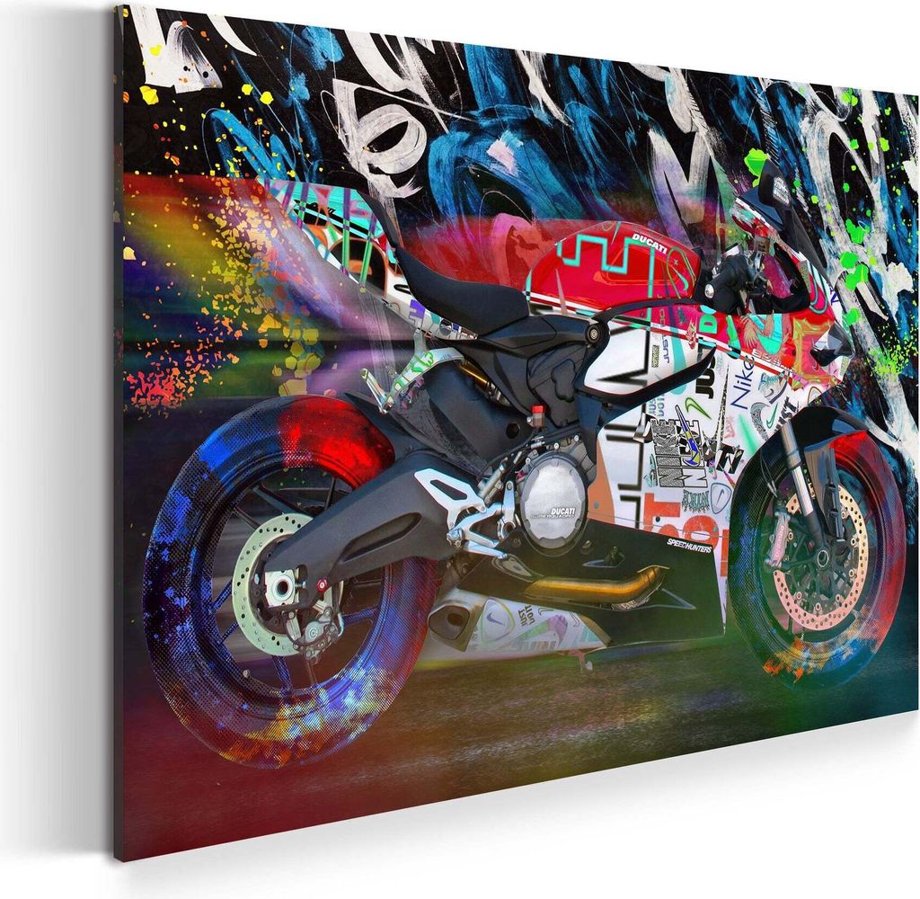Motorrad Street Art Pop Art Wandbild Leinwandbild Kunstdruck XL Wanddeko: 60x40x2cm