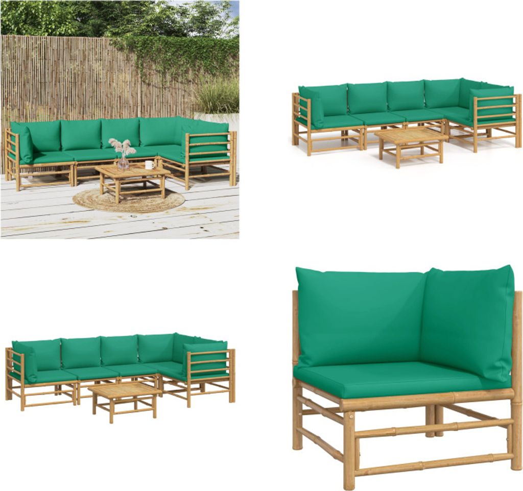 vidaXL 6 tlg. Garten Lounge Set mit Grünen Kissen Bambus - Garten Lounge Set - Garten Lounge Sets - Lounge Set - Gartenmöbel Set