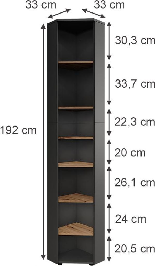 Wysoka szafka narożna Vicco Irma Antracyt/Artisan 33 x 192 Zdjęcie produktu 