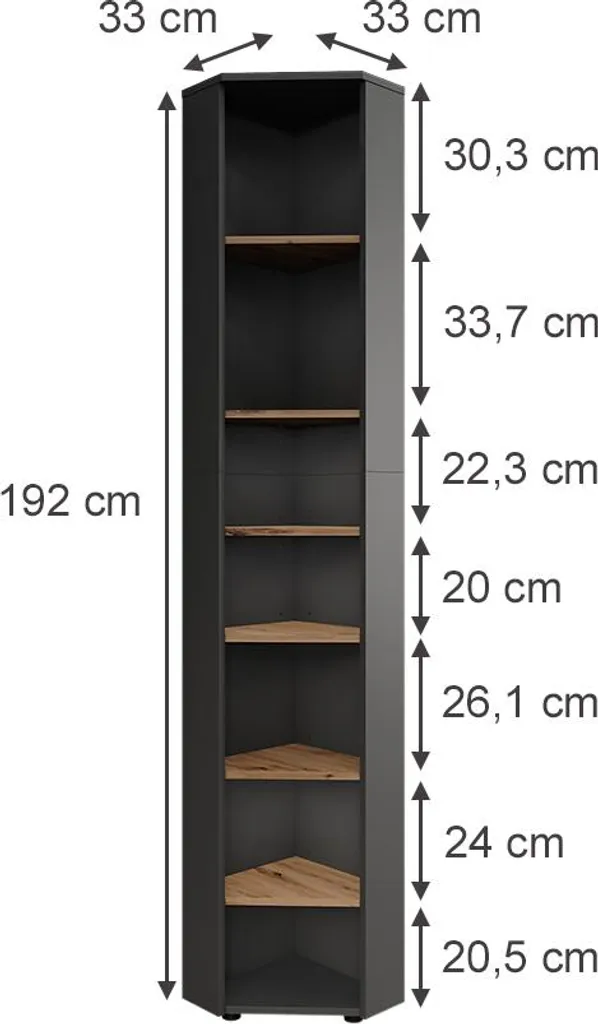 Meuble d'angle 7 compartiments Vicco Irma 192 cm Anthracite et Artisan