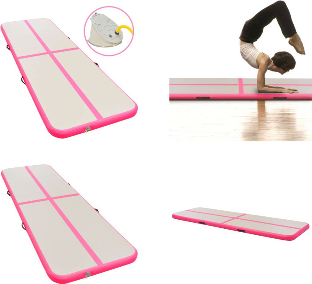 vidaXL Aufblasbare Gymnastikmatte mit Pumpe 500x100x10 cm PVC Rosa - Gymnastikmatte - Gymnastikmatten - Gymnastik Yoga Matte - Gymnastik Yoga Matten
