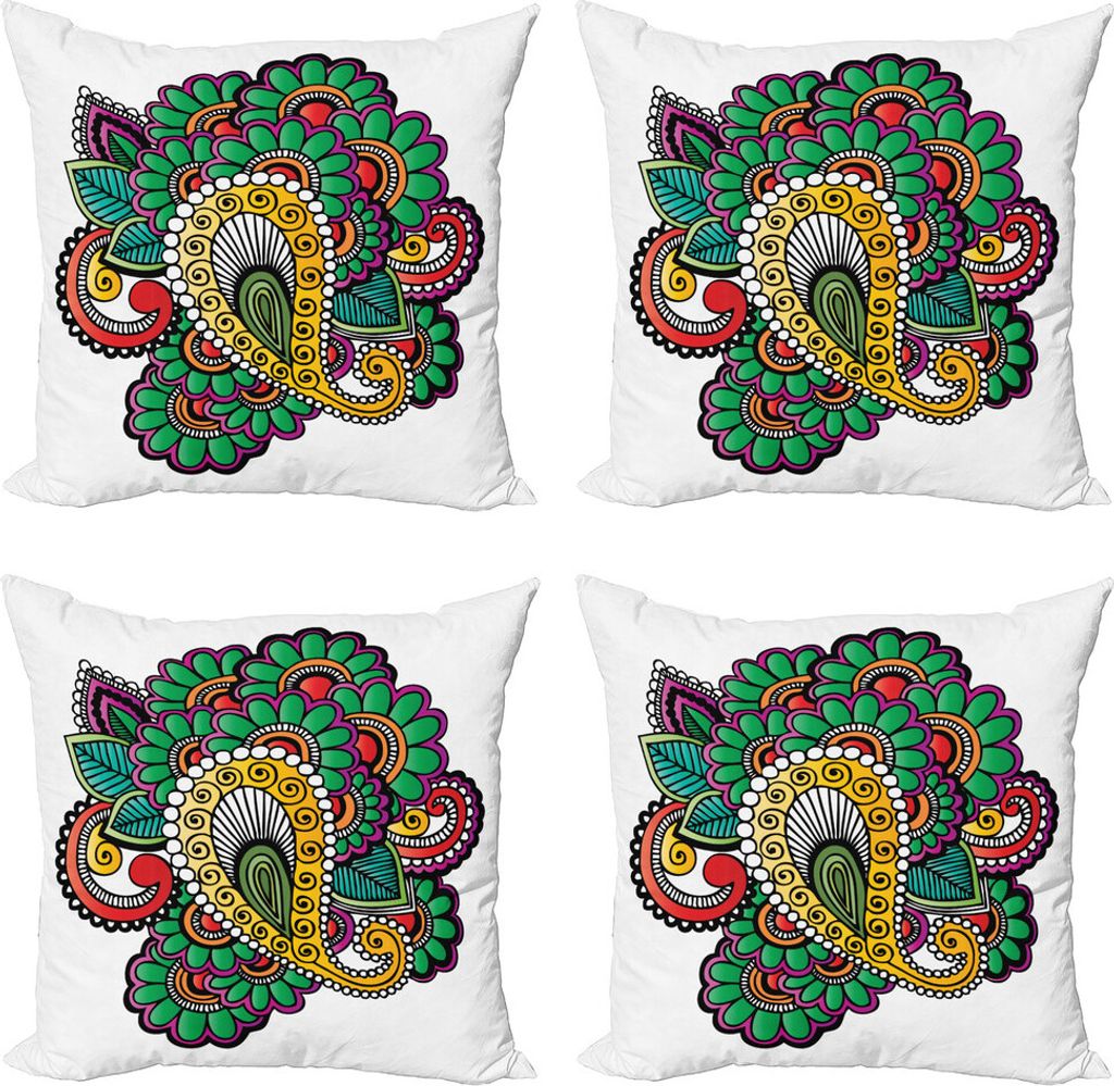 ABAKUHAUS orientalisch Kissenbezug Set (4 Stück), Vivid Farbige Muster-Kunst, Moderner Doppelseitiger Digitaldruck, 60 cm x 60 cm, Mehrfarbig