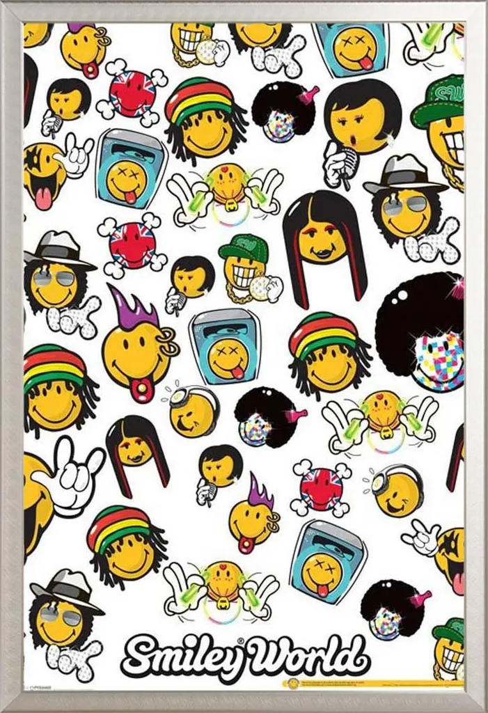 Décoration murale Smiley Musique avec cadre aluminium argenté Shinsuke