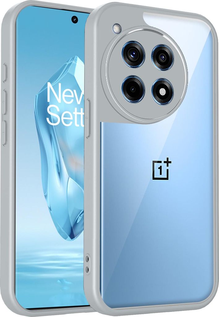 Hülle für OnePlus 12R/OnePlus Ace 3 Transparente Rückseite TPU Bumper Stoßfest Handyhülle Grau