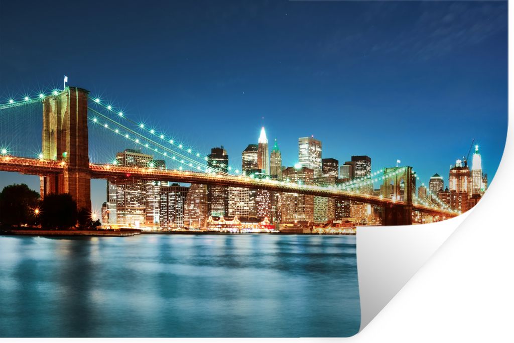 MuchoWow Wandtattoo Wandsticker Wandaufkleber New York - Brücke - Architektur - Brooklyn - Licht 90x60 cm Selbstklebend und Repositionierbar - A...