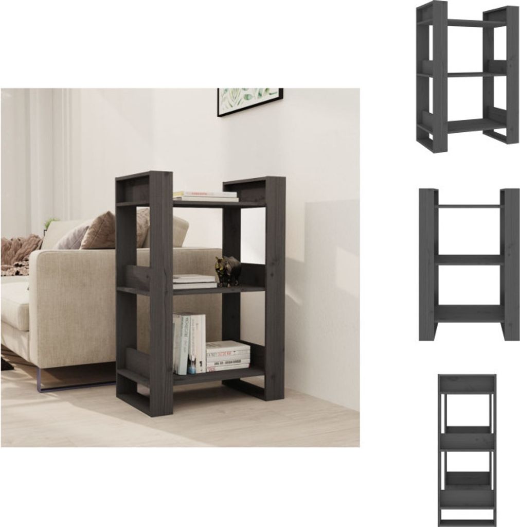 vidaXL Bücherregal/Raumteiler Grau 60x35x91 cm Massivholz Kiefer - Bücherregale & Bücherschränke