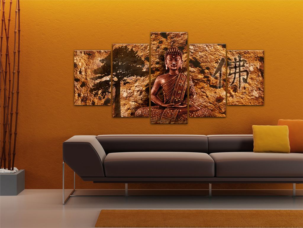 Akustikbild Buddha 200x100 cm Bilder Akustikschaum Hochleistungsschallabsorber Schallschutz Leinwand 5 tlg Wandbild Raumakustik Schalldämmung 0201...