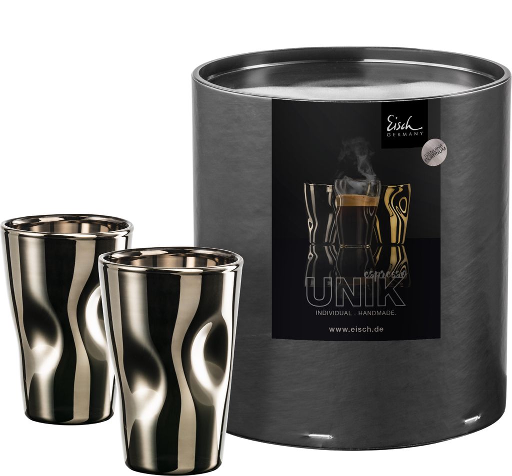 EISCH 2 Espressogläser 132/8 platin in Geschenkröhre UNIK 30013212/ 180108