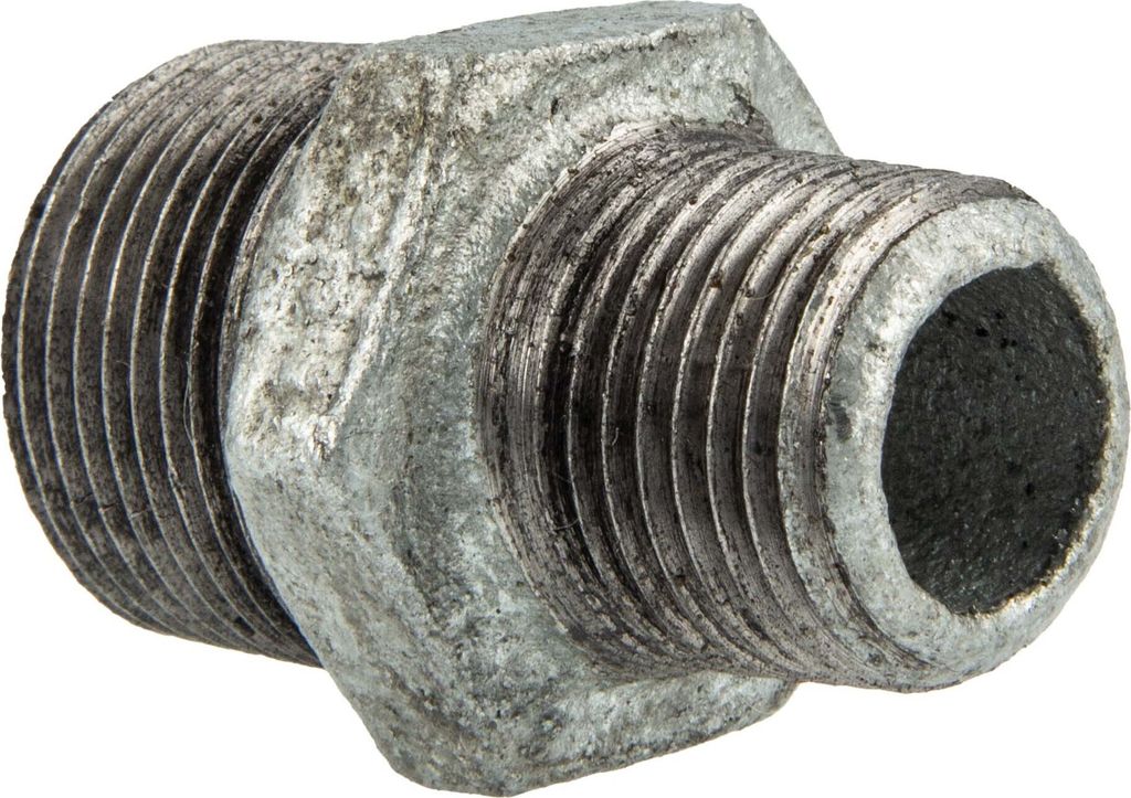 Temperguss-Gewindefitting verzinkt Reduzierdoppelnippel, AG x AG 2 x 3/4 Zoll, Typ 245, DVGW