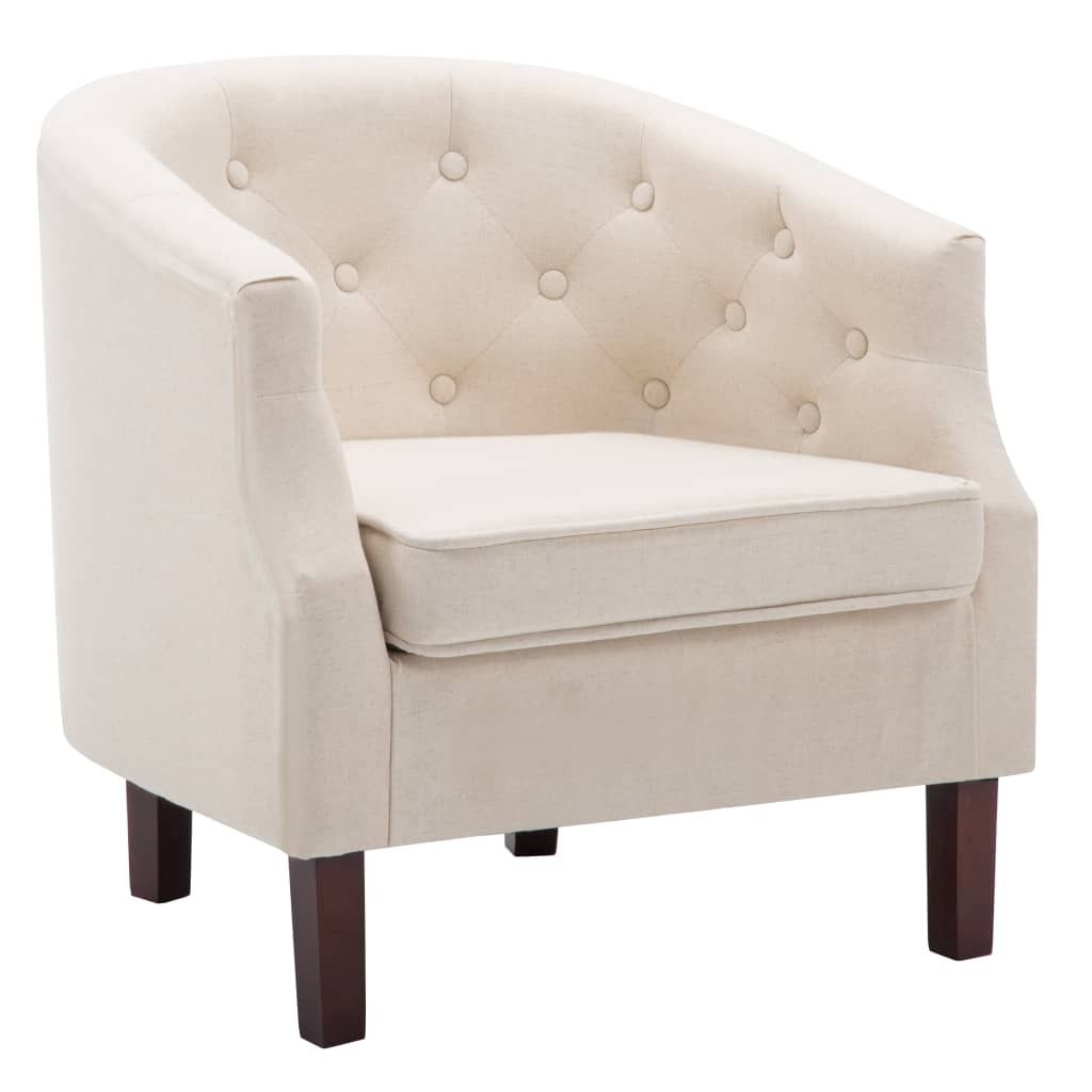 Sessel Beige Stoff mit Knopfheftung und geschwungenen Armlehnen, 65x64x65 cm