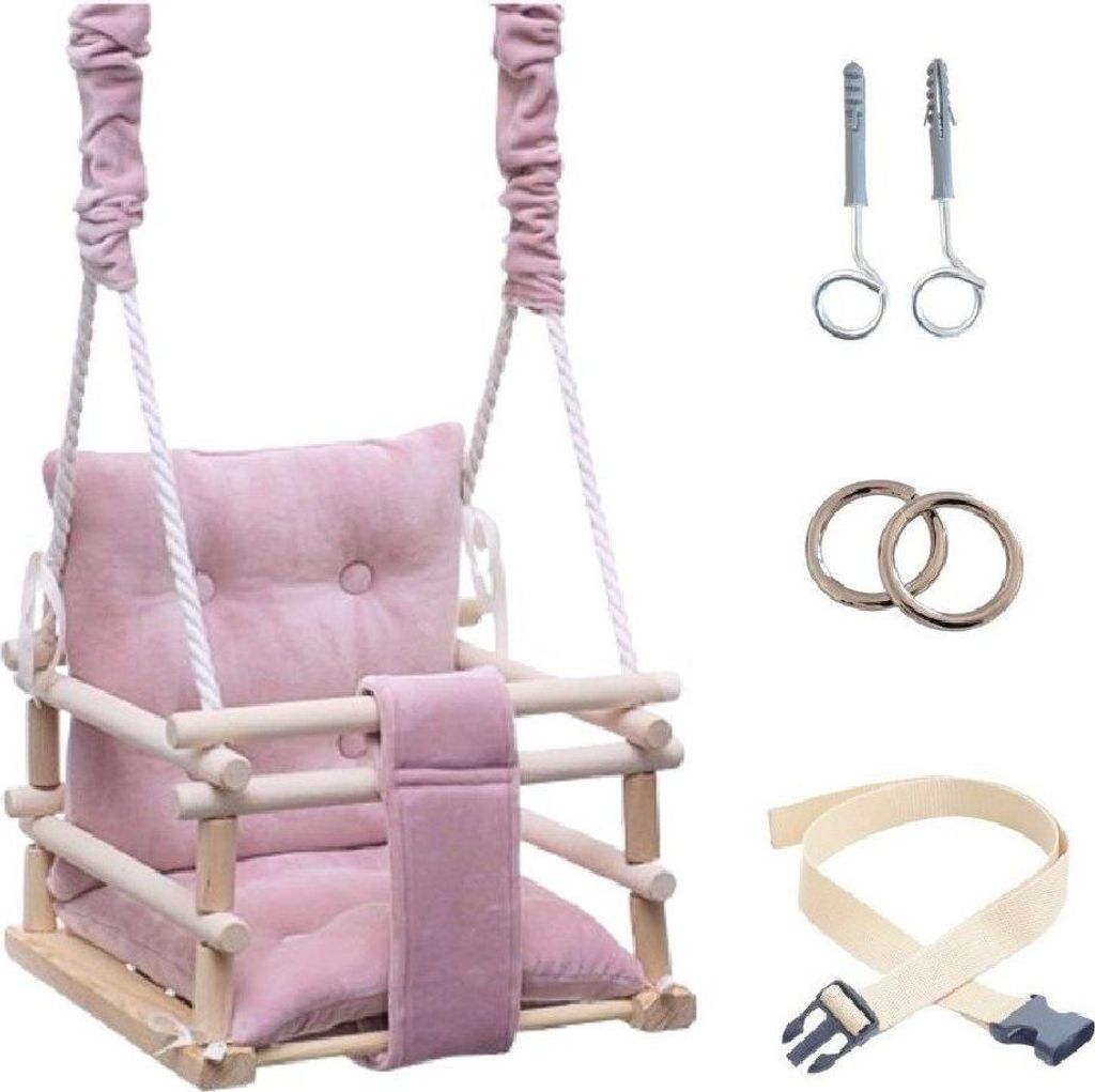 Lumali 3-in-1 Kinderschaukel mit Sicherheitsgurt, Babyschaukel für Zuhause, Schaukel Indoor oder Outdoor, mit Weichem Sitz, Höhenverstellbar, Rosa