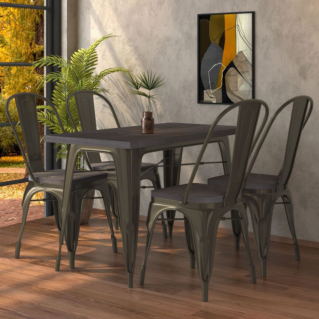 CALIFORNIA | Tolix Tisch- & Stuhl-Set | 4x Stuhl | 120x60cm | Wenge & Rost Matt | Tolix Stuhl, Industrie Stuhl, Industrie Tisch