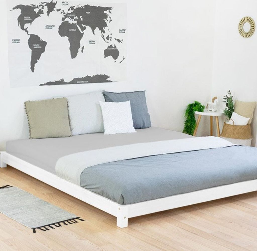 Wooden Double Bed in Japanese Style TATAMI - White - 180 x 200 cm