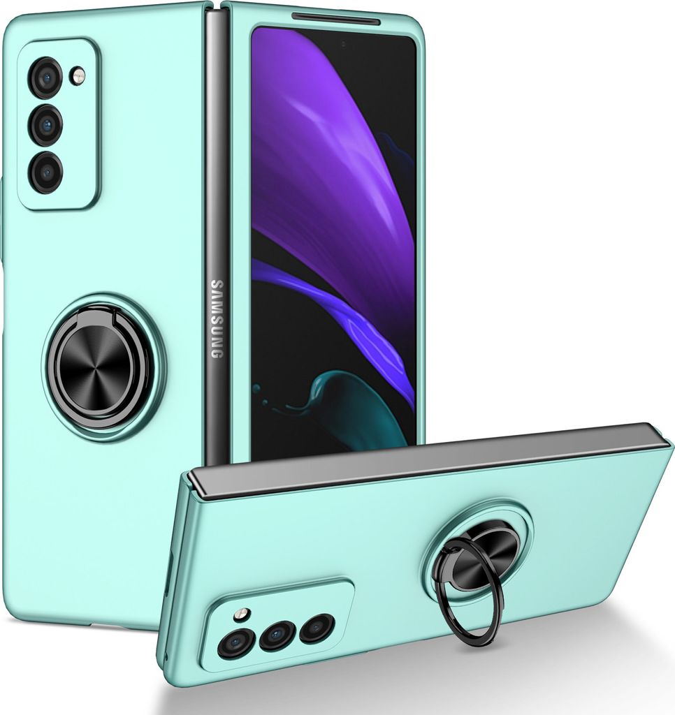 Samsung Z Fold2 Hülle, Dünn Hart PC Schutzhülle mit Ringhalter Ständer für Samsung Galaxy Z Fold 2 5G Blau