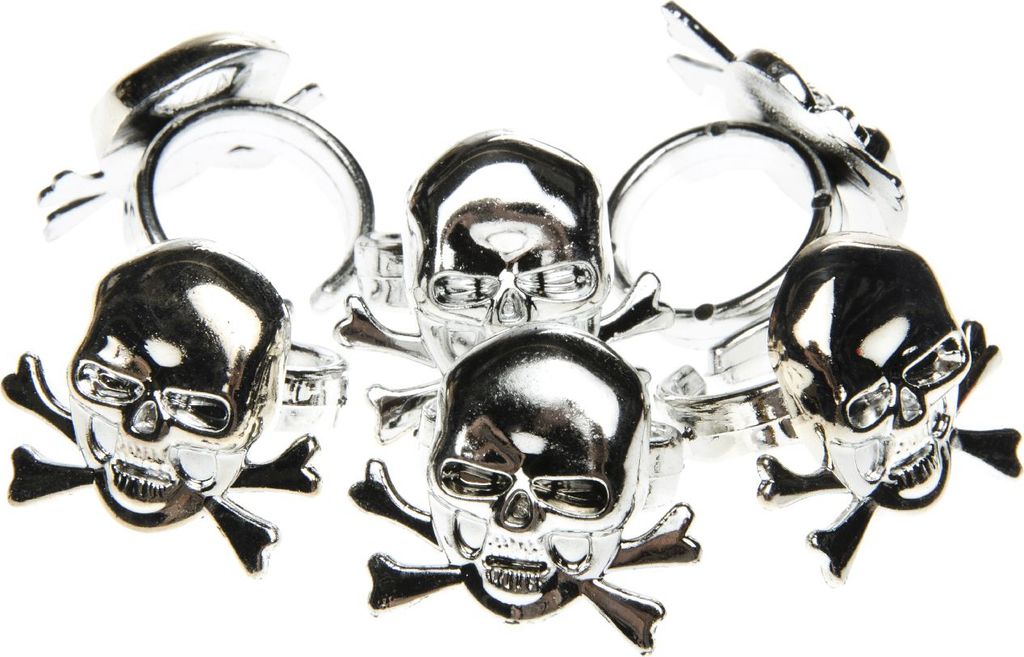 6er Set Piratenringe mit Totenkopf, Kunststoff Ringe Produktbild 